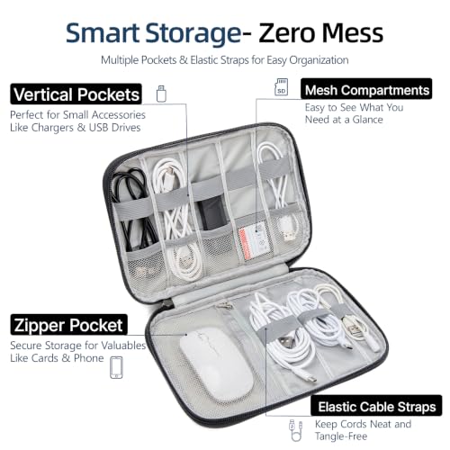 Cable Organizer Bag, Electronics Case for Cords, Chargers & Tech | Organize cables, chargers and power banks with elastic loops, mesh pockets and a slim design for travel. - color: black, size: S