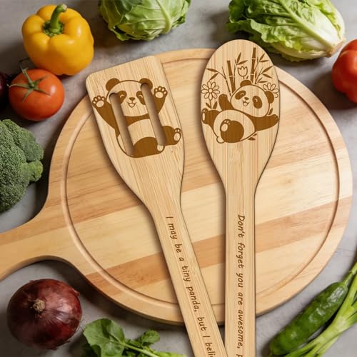 GLOBLELAND 6 Pcs Pandas Wooden Spoons Utensil Set Cute Panda Bamboo Carving Kitchen Cooking Utensils Wooden Engraved Cooking Spatula Sets for Kitchen Fun House Warming Gift - color: Panda