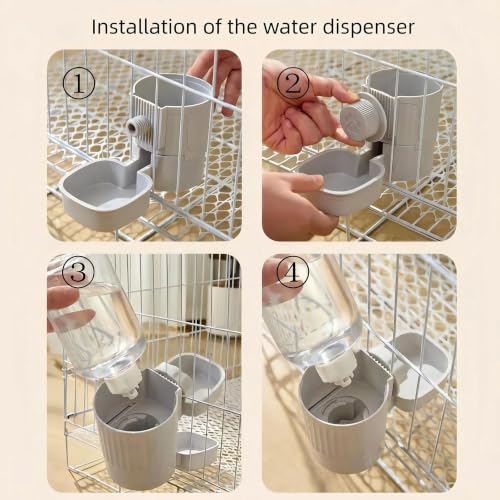 Automatic Rabbit Feeder and Water Dispenser Set,40oz Gravity Food Feeder&17oz Leak-Proof Water Bottle for Guinea Pigs,Hamsters,Chinchillas,Ferrets,Small Animals,Cage Mount Feeding Station white