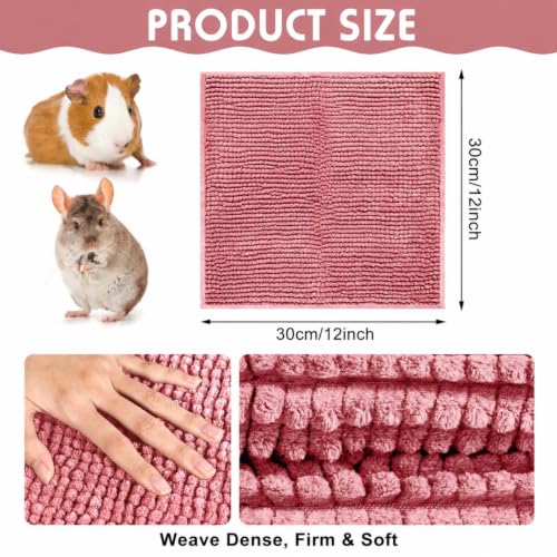 4 Pcs Guinea Pig Cage Liner 12 x 12 Inch Washable Chenille Pee Pads Pet Dog Cat Bedding Training Mat Reusable for Small Animals Puppy Bunny Hamster Chinchilla - color: Pink, size: 12 x 12 Inch, style: Low Pile Chenille