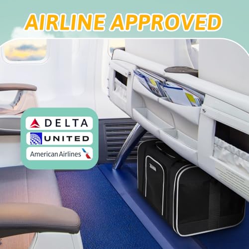 Small Pet Carrier 18" L x 11" W x 11" H Airline Approved, Black | for Delta/American/United Airlines, Lockable Safety Zippers and Anti-Scratch Mesh, Pets Under 10 lbs - color: Black, size: 18.0"L x 11.0"W x 11.0"H