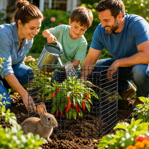 10 Pack Plant Protectors from Animals 12'' x 12'' with Stakes Nylon Ties | Metal Wire Mesh Garden Plant Cages for Outdoor Gardening Supplies to Keep Rabbit Chicken Away from Tomato Flower Vegetables - size: 10PACK-12*12inch