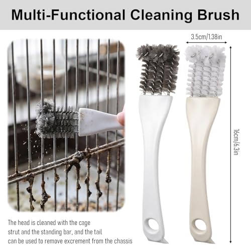 4-Piece Bird Poop Remover Brush Kit, Bird Cage Cleaner+ | Stainless Steel Poop Remover Tool Set for Parakeet, Parrot, Rabbit, Hamster, and Small Animal Cage Cleaning Accessories