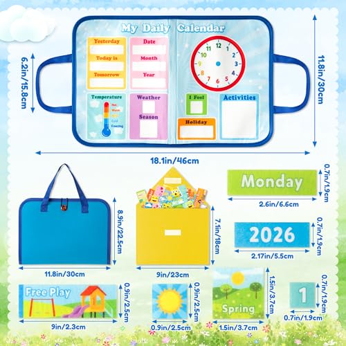 WATINC Travel Felt Board Story Set - Portable Felt Board Educational Birthday Gift for Boys Girls, Themed Storytelling Preschool Early Learning Interactive Play Kit for Toddlers (Calendar) - style: Calendar
