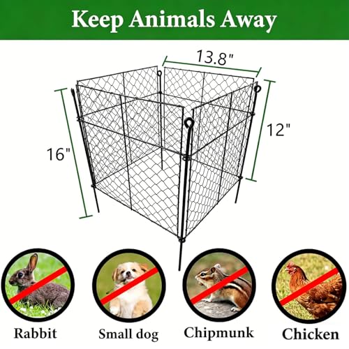 3 Pack Plant Protectors from Animals, 12Pcs 1" Mesh DIY Plant Cages 13.8"x13.8"x12", Metal Garden Animal Barrier with Stakes, Keep Rabbits & Chipmunks Out for Vegetables, Shrubs & New Plants - size: （13.8"L x 13.8"W x 12"H）3 Packs