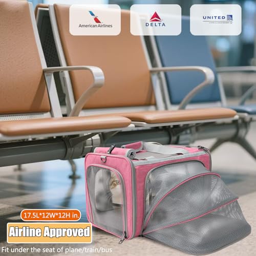 Soft Cat Carriers Pink Small Dog Carrier Airline Approved,Expandable Pet Carrier,Strudy,Ventilated,Soft Sided Pets Carriers Cage,Durable Small Animals Travel Bag Outdoor Carry Kennel - color: Pink