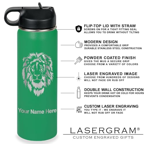LaserGram Personalized 20oz Water Bottle, Snail (Green) | Engraved Gift, Vacuum Insulated Stainless Steel, Flip-Top Straw Lid, Laser Engraved With Your Name - color: Green, size: 20 Ounces