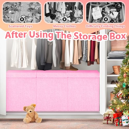 Large Toy Storage Box with Lid & Dividers, Collapsible Kids Toy Chest, Pink | Toy Box for Boys, Girls, Nursery, Bedroom, Living Room, Playroom, 40X14X16 inches - color: Extra Large Pink