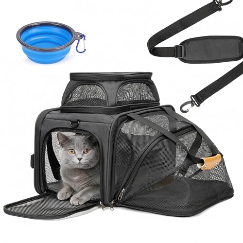 JUNGYOON Cat Carrier, Expandable Airline-Approved Soft-Sided Pet Travel Bag for Cats, Small Dogs & Small Pets, Breathable Mesh Design with Multi-Pockets & Fleece Pad (Dark Grey) - color: Dark Grey, size: 17.0"L x 11.0"W x 11.0"H