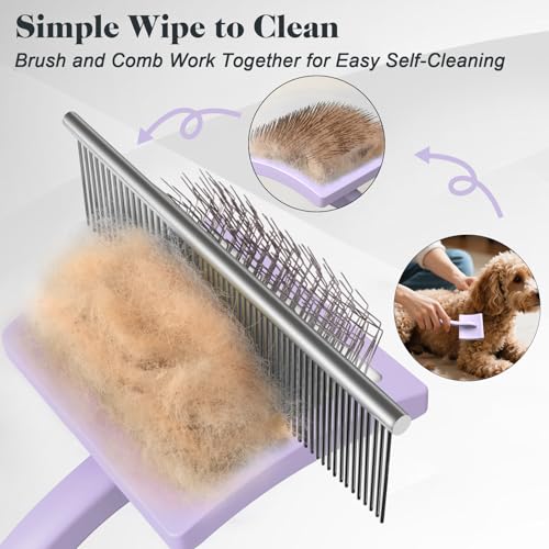 2PCS Slicker Brush for Dogs & Pet Comb,Professional Dog Grooming Brush (Goldendoodles,Poodles,Labradoodles) with Extra Long Pins to Effectively Remove Tangles, Knots and Mats (Light Purple, Large) - color: Light Purple, size: Large