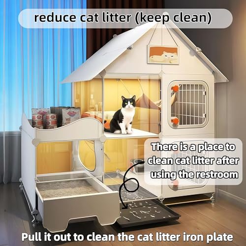 Indoor Cat Cage with Litter Box,Complimentary Cat Bed, Bowl,Teaser Wand，Cat House Large cat Villa Playpen Outdoor, Large Cat Enclosure, Small Animal Dog Kennel (41.8" Lx18.1 Wx41.8 H) - size: 41.8"L x 18.1"W x 41.8"H