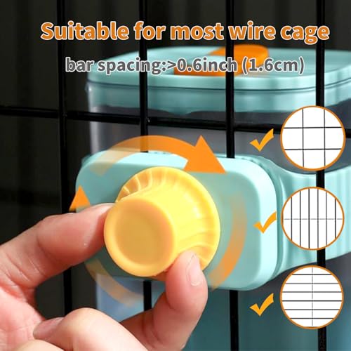 PODOO Rabbit Food Water Dispenser, 24oz No Drip Bunny Water Feeder, 34oz Large Hanging Automatic Pet Food Dispenser, Hanging Outside or Inside The Cage for Small Animals (Food+Water) | 24oz water dispenser and 34oz food feeder with clear detachable contai