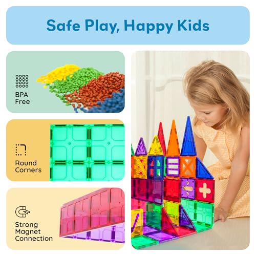 PicassoTiles 28 Piece Large Magnetic Tiles, Stabilizer STEM Set for Kids 3+ | Doubles as foundation, column, pillar support, extra strong magnets, vivid clear colors, safe creative preschool play time - style: 28 pcs XL Plate