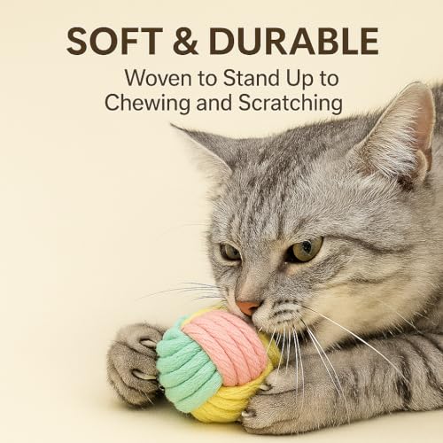 No Catnip Cat Toy Balls, 6 Pack Crinkle Chew Toys for Indoor Cats (Pastel) - color: Pastel