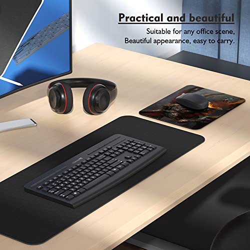 Epic Knight vs Fire Dragon Battle Mouse Pad, Fantasy Medieval Art Desk Mat | Dark Mythical Scene Graphic, 9.5 x 7.9 Inches, Anti-Slip Base, Cute Smooth Mousepad - color: Dark Brown