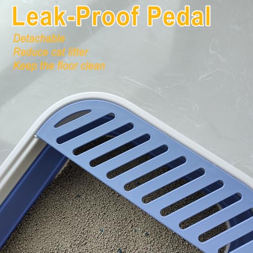 Low Entry Kitten Litter Box Collapsible Shallow Litter Box | Senior Cats Anti-Splashing Kitty Training Open Potty Pan Scoop Leak-proof pedal Cat Toilet No Smell Easy Clean - color: Blue, size: Medium