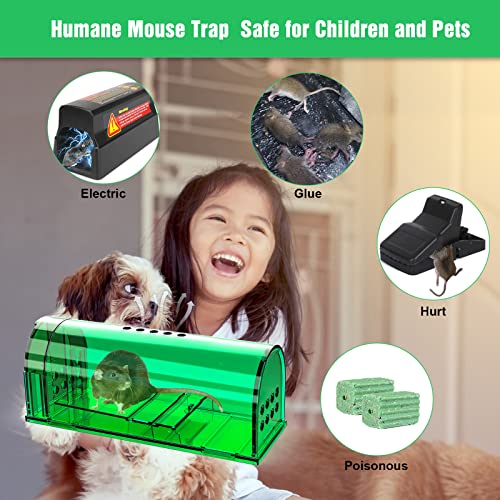 6 Pcs Humane Reusable Live Mouse Mice Traps Indoor Catcher for Home | Green, PC Material, Reusable Capture & Release, Use for Indoor, Waterproof - size: 6 Pack