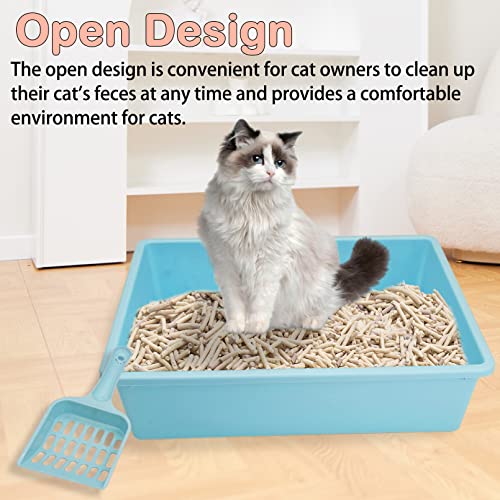 Kathson 3PCS Medium Open Cat Litter Box with Scoop, Durable Non-Stick Plastic Litter Pan for Cats, Puppies, Bunnies, and Small Animals, 15 x 11 x 4 Inches