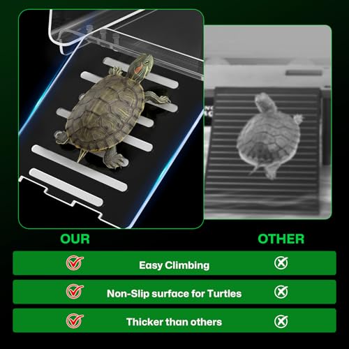 Turtle Basking Platform & Dock Stainless Steel Turtle Ramp Topper Decor for Red Eared Slider Hanging Habitat Enclosure Cage Non-Slip Surface Cuckold Tank with Lid Tortoise House Semi Aquatic Terrapin