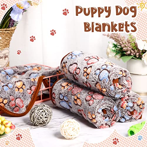 Tatuo 4 Pack Fleece Dog Blankets for Puppy Cats Multi-Size Sleep Mat for Pet Guinea Pig Soft Washable Crate Bed Puppy Teething Toys Print Pattern Warm Blanket Indoor(Black,30 x 20.5 Inch,Paw) | Soft, Washable Puppy Blankets for Cats Guinea Pig, Warm Paw P