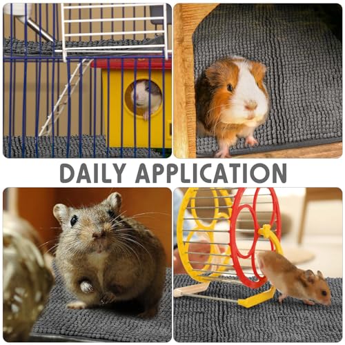 4 Pcs Guinea Pig Cage Liner 14 x 28 Inch Washable Chenille Pee Pads Pet Dog Cat Bedding Training Mat Reusable for Small Animals Puppy Bunny Hamster Chinchilla - color: Dark Gray, size: 14 x 28 Inch, style: Low Pile Chenille