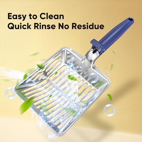 Metal Cat Litter Scoop, Large Cat Scooper with Deep Shovel & Dual Sifting Holes for Fast & Precise Sifting, Space Aluminum Kitty Litter Scooper with Long Handle & Easy-to-Hang Hook - Blue - color: Blue