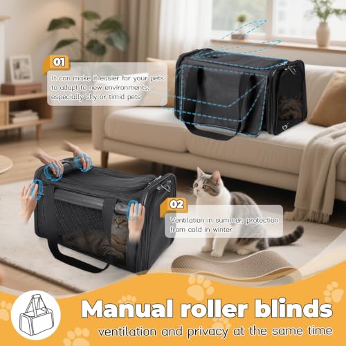 YUDODO 25lbs Cat Carrier Lightproof Soft Sided Pet Carrier for Large Cat | Airline Approved, Lightproof Breathable Design, Side Pockets, Durable Mesh, Foldable and Portable, Black - color: Black