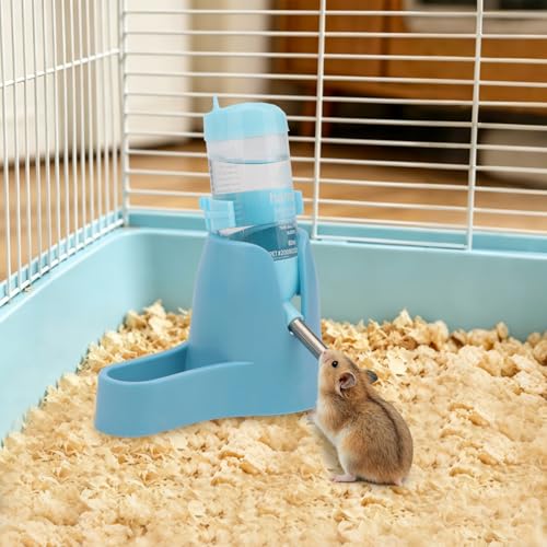 Litewoo 3 in 1 Hamster Water Bottle Small Animal Water Bottle with Food Container Base Hut Hanging Pet Automatic Feeding Drinking Dispenser for Dwarf Hamster Rats Mouse Gerbil Mice - color: Blue, size: 80ml