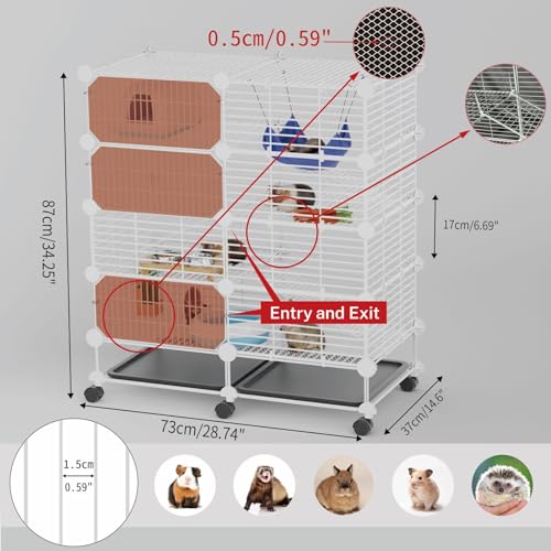 STILLCOVE 4-Tier Guinea Pig Cages Indoor: Small Animal Playpen with Trays | with Platforms and Ramps, Universal Wheels, C&C Pet Enclosure for Rabbit, Bunny, Hamster, Rat, Chinchilla, Hedgehog, Rodent - size: XL - 28.7" x 14.6" x 34.2"