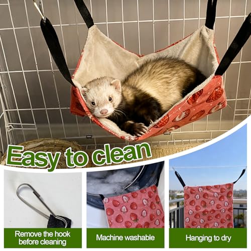 kathson 4 PCS Ferret Hammock Set,Washable Guinea Pig Hideout Bed,Soft Hamster Toys Hanging Tunnel Mats, Small Pets Cage Accessories for Rat, Sugar Glider, Squirrel(Pink) - color: Pink