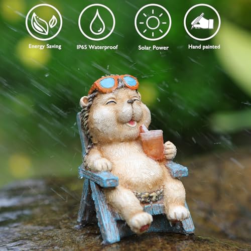 FOXMIS Hedgehog Statue Outdoor Solar Garden Decor for Outside Lawn Yard Patio, Home Office Decorations Indoor Lights, Ideal Ornaments Birthday Gifts for Mom Women Grandma - color: Brown