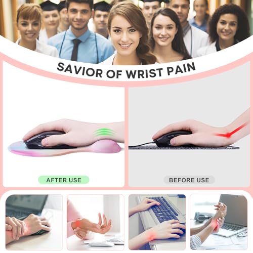 JIKIOU Ergonomic Mouse Pad with Gel Wrist Rest 2Pack,Portable Small Rainbow | Upgraded-Prevent Gel Leakage, Ergonomic Design for Pain Relief, Cooling Gel filled, Smooth Lycra Surface, Non-Slip PU Base - color: 05Rainbow