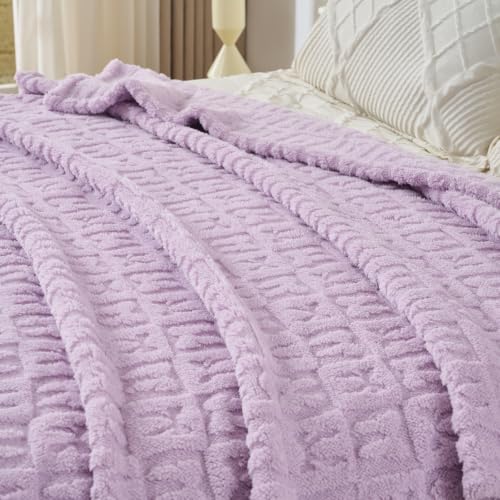 Lavender Plush Throw Blanket 50 x 60 Inch, Soft Fuzzy Fleece Blanket with Purple Bow, Cozy Decorative Blanket for Couch, Sofa, Bed and Bedroom - color: Fluffybow-purple, size: throw(50x60)