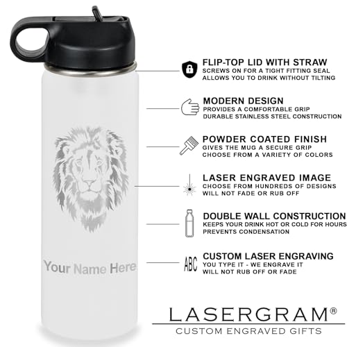 LaserGram Personalized 20oz Water Bottle, Tree Frog (White) | Engraved Gift, Vacuum Insulated Stainless Steel, Flip-Top Straw Lid, Laser Engraved With Your Name - color: White, size: 20 Ounces