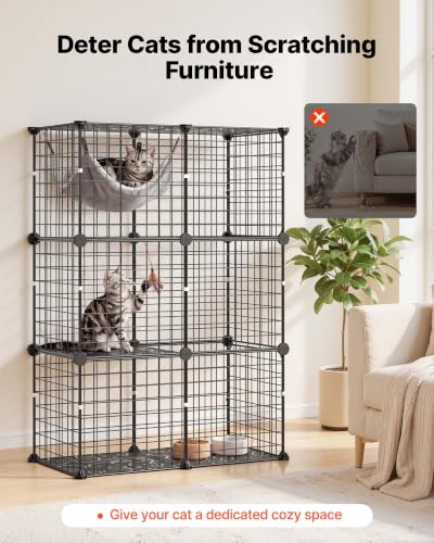 VEVOR Cat Cage 3-Tier 28"x13.98"x40.98" DIY Cat Playpen Indoor Enclosure, Detachable Metal Wire Kennel Crate, Large Exercise Place Ideal for 1-2 Cats, Kittens, Rabbits, Ferrets & Small Animals, Black - size: 28.0"L x 14.0"W x 41.0"H