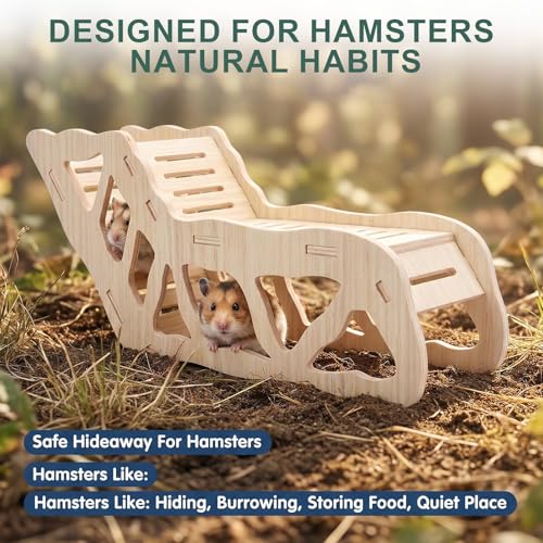 3-Piece Wooden Hamster Platform Set, Versatile Hideout & Exploration Tunnel with Ladder, Cage Decor for Syrian Dwarf Hamsters, Gerbils, Mice