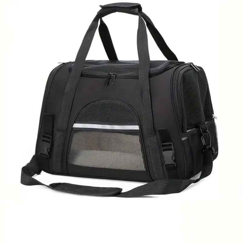 Cat Carrier Bag, Airline Approved Soft Carrier for Cats & Small Dogs | Airline approved pet carrier for pets under 15lb, breathable mesh with privacy cover, lightweight, foldable & washable - color: Black