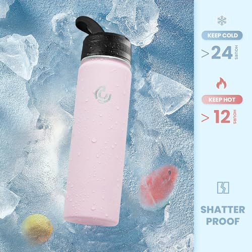COKTIK 22oz Sports Water Bottle, Stainless Steel Water Bottle for Insulated, Reusable Travel Bottle, With Straw, With Handle Grip for Easy Carrying, Suitable for Cycling, Outdoor Vacations(Blush) - color: Blush, size: 22 Ounces