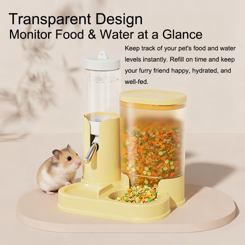 No Drip Hamster Water Bottle, 2 in 1 Hamster Water Dispenser & Food Bowl | Sealed Freestanding Small Animal Gravity Feeder, Hamster Cage Accessories for Dwarf Hamster, Gerbil, Rat, Mice (Yellow) - color: Yellow