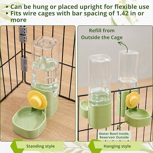 Sugar Glider Cage Water Dispenser Dripless, Non-Drip Water Bottle and Brush, Sugar Glider Accessories, Small Pets Drink Bottle for Rats Gerbils Syrian Hamsters Squirrel (Green)