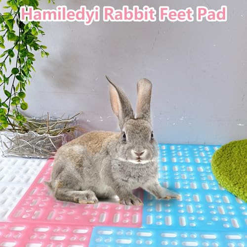 Hamiledyi 10Pieces Rabbit Feet Pad Hole Leak Water Design for Plastic Bunny Cage Mat Foot Resting Pad - color: 3 pink +4 white +3 blue