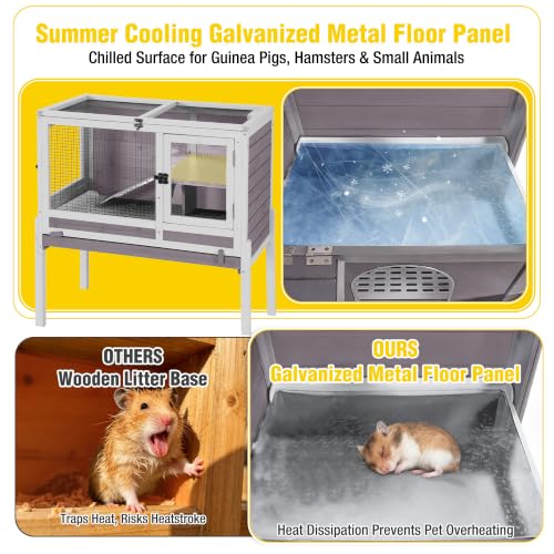 Aivituvin Wooden Guinea Pig Cages Indoor with Removable Stand, Anti Chewing Rabbit Hutch with Ramp and Wire Mesh, 2 Story Small Animals House Habitat with Pull Out Tray (Gray&Purple) - color: Gray&Purple