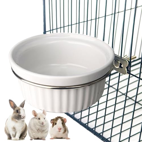 Ceramic Hanging Pet Bowl Bird Cage Feeder | Adjustable Height, No-Tool Installation, Heavy Duty Food & Water Bowl for Rabbits, Guinea Pigs, Kittens, Small Pets