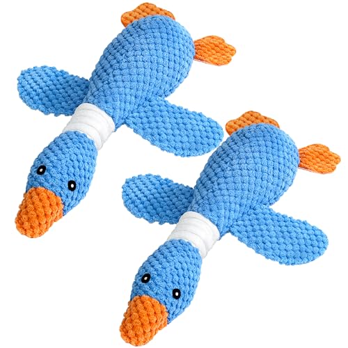 Vitscan 2 Pack Goose Tough Dog Toys for Aggressive Chewers Duck Toys | Durable Squeaky Dog Toys for Small Medium Large Dogs, Plush Interactive Indestructible Dog Toys to Keep Them Busy, Pet Toys - color: Blue 2pack goose