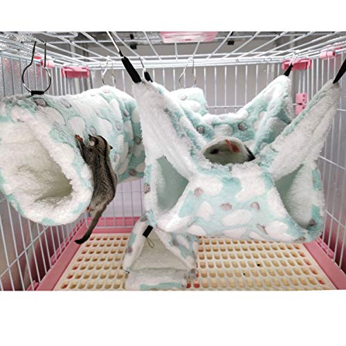 LEFTSTARER Guinea Pig Ferret Rat Hammock Toy Small Animal Cage Accessories Hideout Tunnel & Bunkbed Hammock for Rat Ferret Guinea Pig Hamster Sugar Glider Chinchilla (Hammock Set Heart-Green) - color: Hammock set Heart-Green
