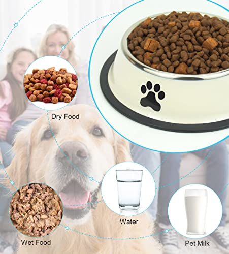 Stainless Steel Dog Bowls, Food and Water Non Slip Anti Skid Stackable Pet Puppy Dishes for Small, Medium and Large Dogs (2 Pack) - color: White & Grey, size: ¾ Cup/7 oz