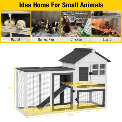 Aivituvin Rabbit Hutch Indoor Bunny Cage Outdoor with Run Chicken Coop Guinea Pig House with Waterproof Asphalt Roof,No Leakage Pull Out Tray(White) - color: White, size: 51.6"L x 25.2"W x 36.2"H