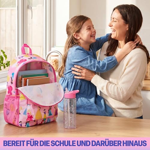 Get Trend Disney Princess Kids Backpack with Water Bottle Set for Girls, 2 Pc 17in Bookbag with Padded Straps Gifts for Girls (Pink Princess) - color: Pink Princess
