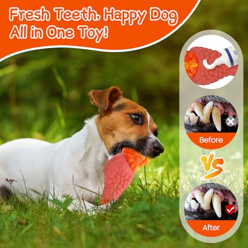 WinTour Tough Dog Toys for Aggressive Chewers, Dog Chew Toys for Large Dogs, Turkey Indestructible Squeaky Dogs Toy to Keep Them Busy - color: Orange
