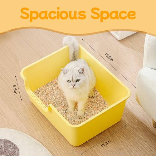 Large Cat Litter Box with High Sides,Cat Litter Pan with Low Entry,Cat Box for Indoor Kittens & Senior Cats,Anti-Splashing,Waterproof,Easy to Clean,Durable (Speckle Gray) - color: Speckle Gray
